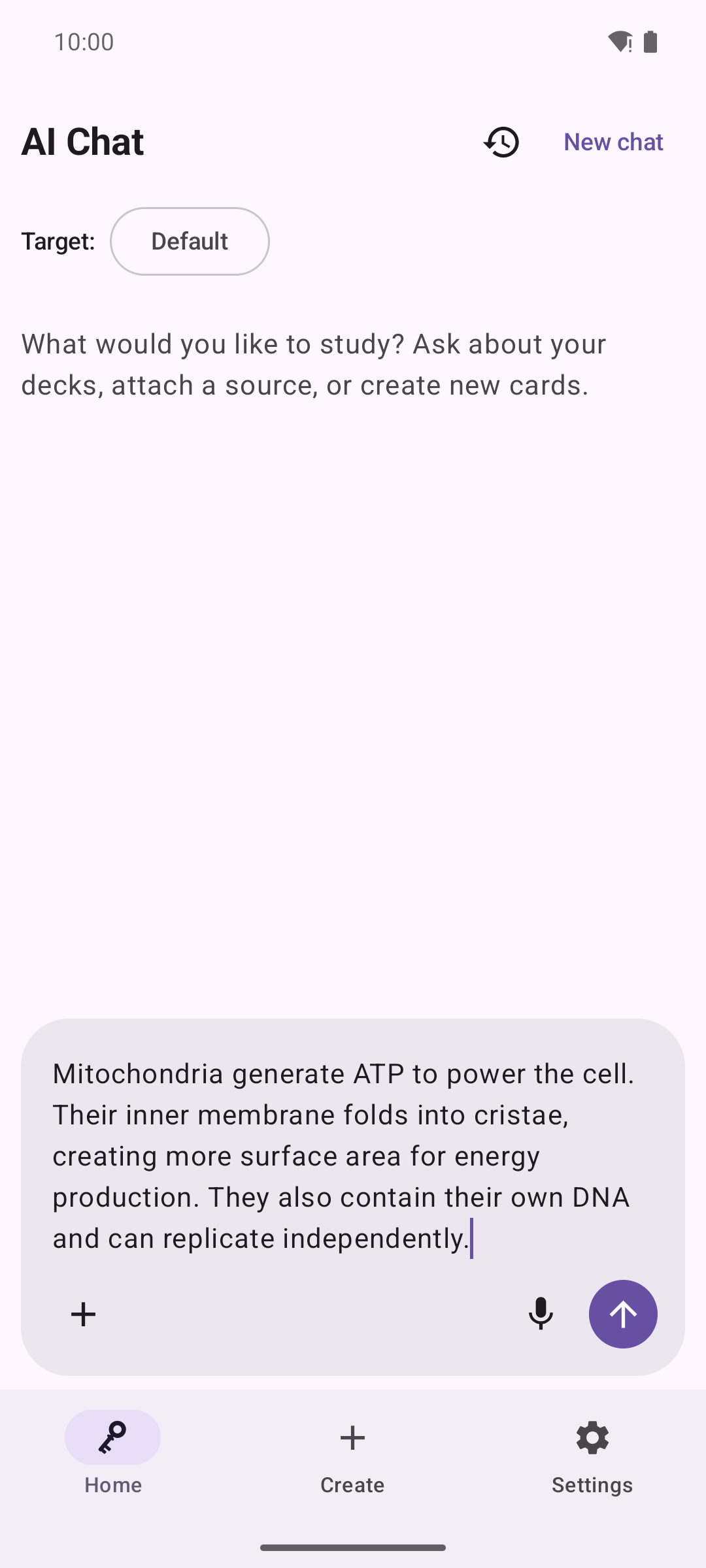 Android AI Chat drafting editable flashcards