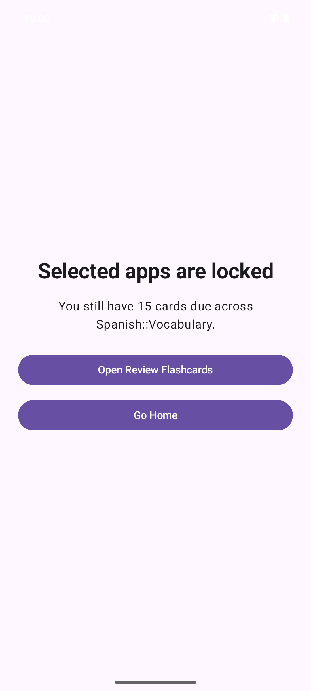 Masterki app blocking screen directing the learner to due reviews