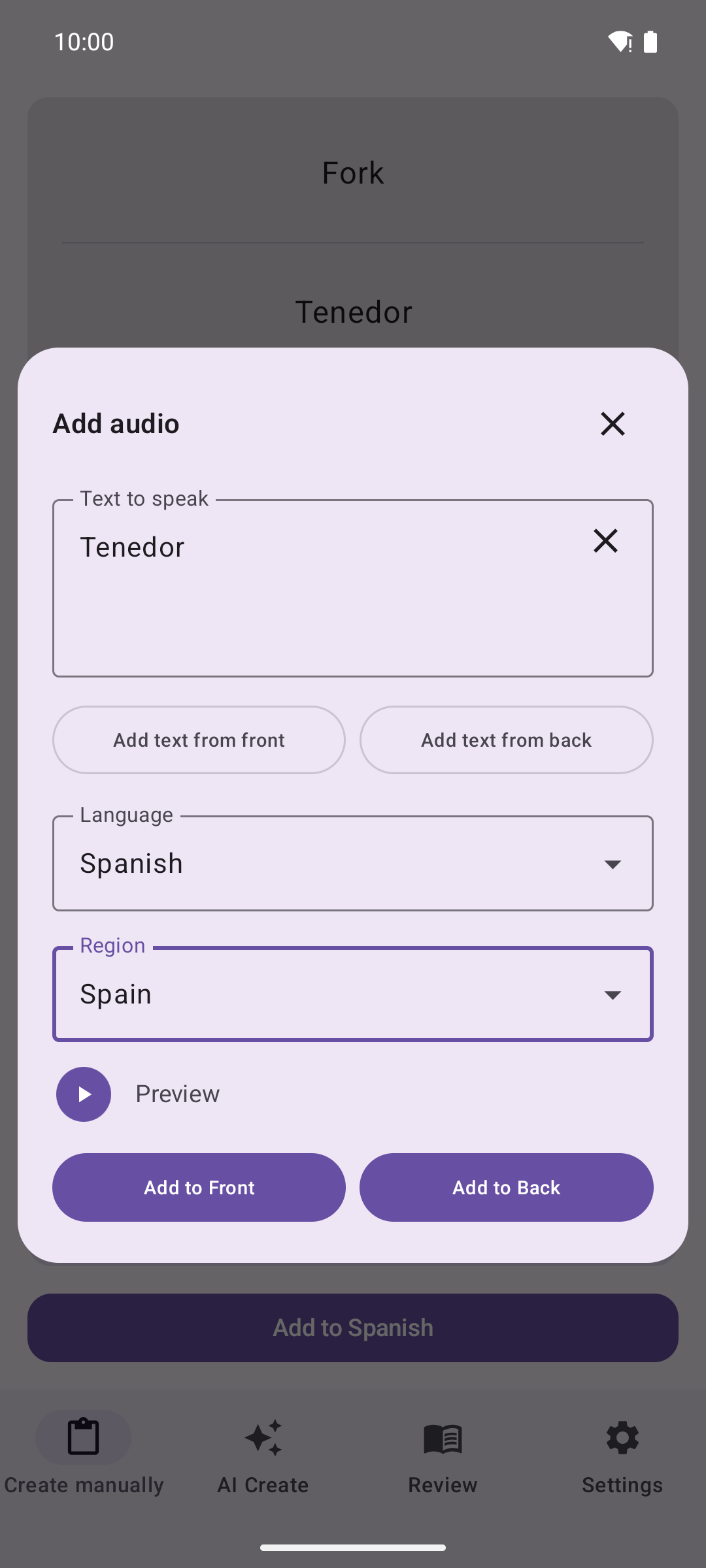 Masterki native audio dialog configured for Spanish pronunciation